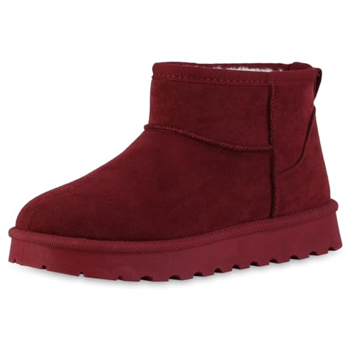 VAN HILL Damen Winter Boots Flach Profilsohle Bequem Schuhe 217663 Burgund 36 von VAN HILL