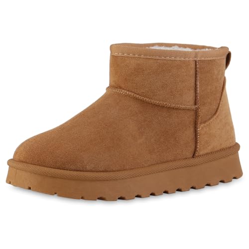 VAN HILL Damen Winter Boots Flach Profilsohle Bequem Schuhe 217664 Hellbraun 38 von VAN HILL