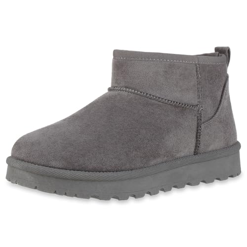 VAN HILL Damen Winter Boots Flach Profilsohle Bequem Schuhe 217838 Grau 37 von VAN HILL