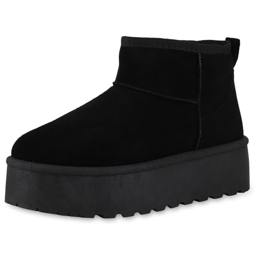 VAN HILL Damen Winter Boots Keilabsatz Plateau Vorne Bequem Schuhe 213873 Schwarz Plateau 41 von VAN HILL