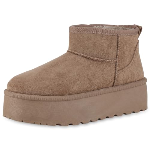 VAN HILL Damen Winter Boots Keilabsatz Plateau Vorne Bequem Schuhe 213874 Khaki Plateau 38 von VAN HILL