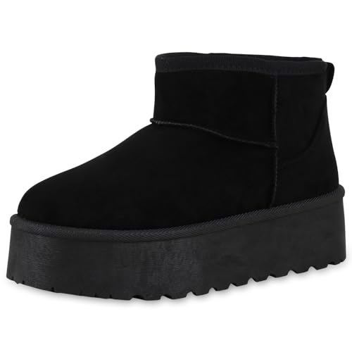 VAN HILL Damen Winter Boots Keilabsatz Plateau Vorne Trendy Schuhe 213876 Schwarz 37 von VAN HILL