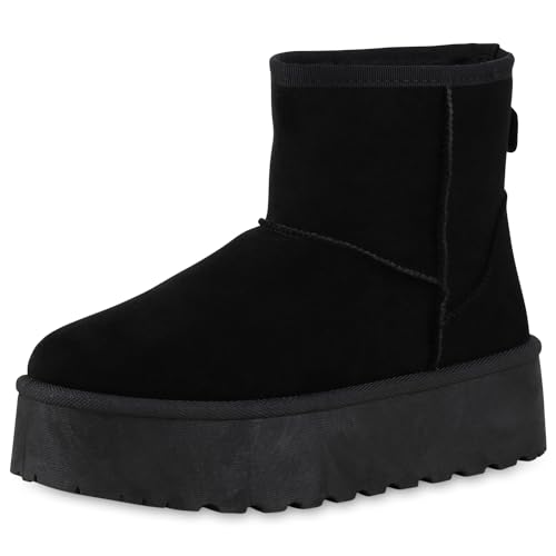 VAN HILL Damen Winter Boots Keilabsatz Plateau Vorne Trendy Schuhe 213879 Schwarz Plateau 36 von VAN HILL
