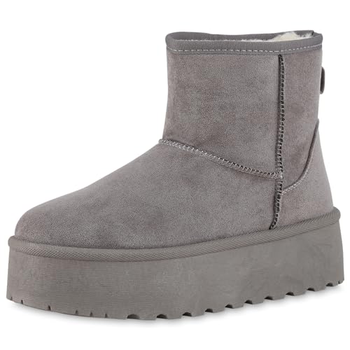 VAN HILL Damen Winter Boots Keilabsatz Plateau Vorne Trendy Schuhe 213987 Grau Plateau 39 von VAN HILL