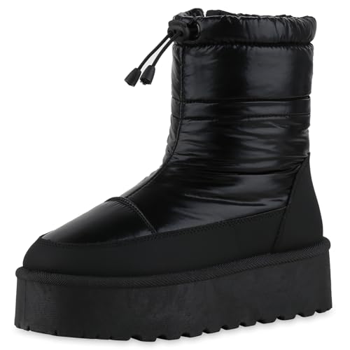VAN HILL Damen Winter Boots Plateau Gesteppt Bequem Schuhe 216527 Schwarz Robust 39 von VAN HILL