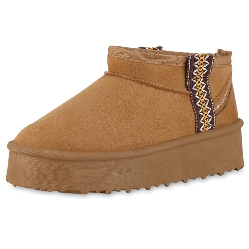 VAN HILL Damen Winter Boots Plateau Prints Bequem Schuhe 214311 Hellbraun 38 von VAN HILL