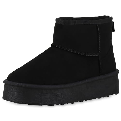 VAN HILL Damen Winter Boots Plateau Profilsohle Bequem Schuhe 213814 Schwarz Robust 37 von VAN HILL