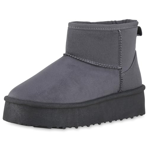 VAN HILL Damen Winter Boots Plateau Profilsohle Bequem Schuhe 213816 Grau Robust 38 von VAN HILL