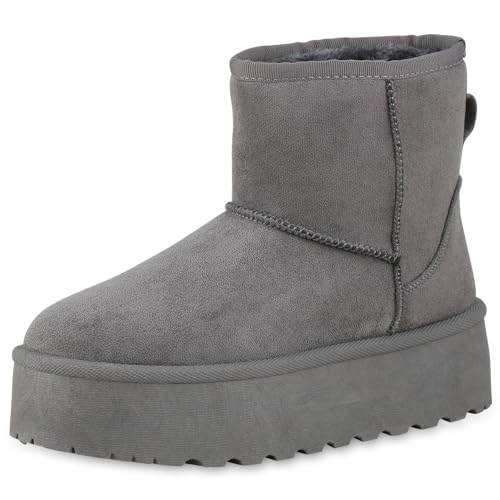 VAN HILL Damen Winter Boots Plateau Profilsohle Bequem Schuhe 213890 Grau Robust 39 von VAN HILL