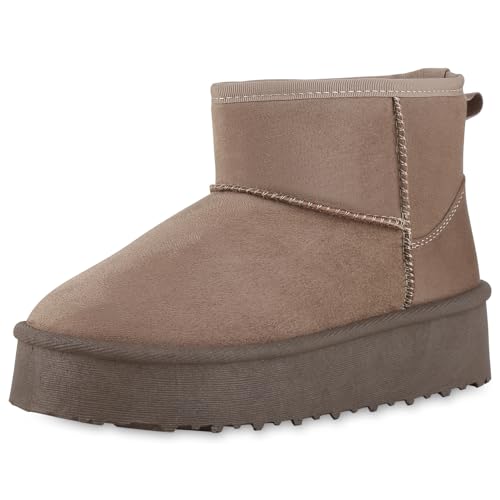 VAN HILL Damen Winter Boots Plateau Profilsohle Bequem Schuhe 213935 Khaki Robust 39 von VAN HILL