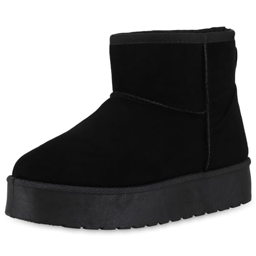 VAN HILL Damen Winter Boots Plateau Profilsohle Bequem Schuhe 213988 Schwarz Bequem 40 von VAN HILL