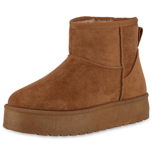 VAN HILL Damen Winter Boots Plateau Profilsohle Bequem Schuhe 213989 Hellbraun Bequem 40 von VAN HILL