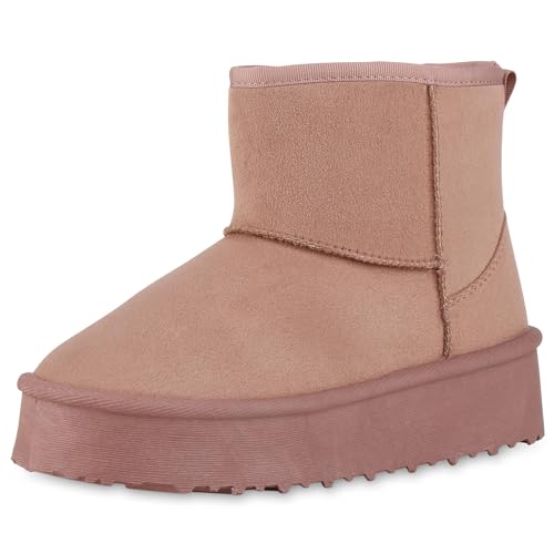 VAN HILL Damen Winter Boots Plateau Profilsohle Bequem Schuhe 214091 Altrosa Bequem 40 von VAN HILL