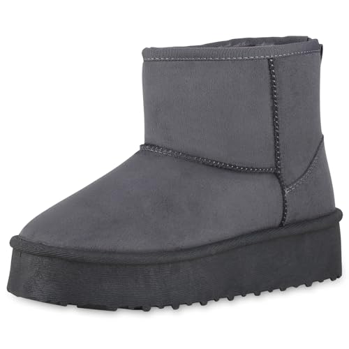 VAN HILL Damen Winter Boots Plateau Profilsohle Bequem Schuhe 214093 Grau Bequem 39 von VAN HILL