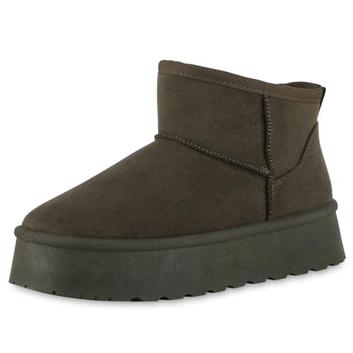 VAN HILL Damen Winter Boots Plateau Profilsohle Bequem Schuhe 214162 Olivgrün 40 von VAN HILL