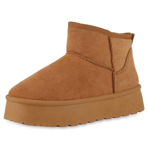 VAN HILL Damen Winter Boots Plateau Profilsohle Bequem Schuhe 214170 Hellbraun 41 von VAN HILL