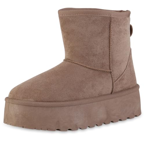 VAN HILL Damen Winter Boots Plateau Profilsohle Bequem Schuhe 216389 Khaki 37 von VAN HILL