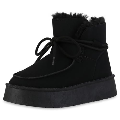 VAN HILL Damen Winter Boots Plateau Profilsohle Bequem Schuhe 216453 Schwarz 37 von VAN HILL