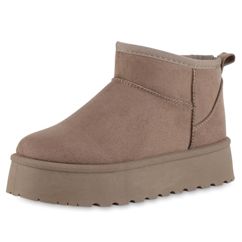 VAN HILL Damen Winter Boots Plateau Profilsohle Bequem Schuhe 216563 Khaki 38 von VAN HILL