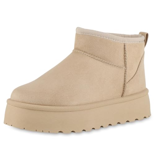 VAN HILL Damen Winter Boots Plateau Profilsohle Bequem Schuhe 216564 Beige 39 von VAN HILL