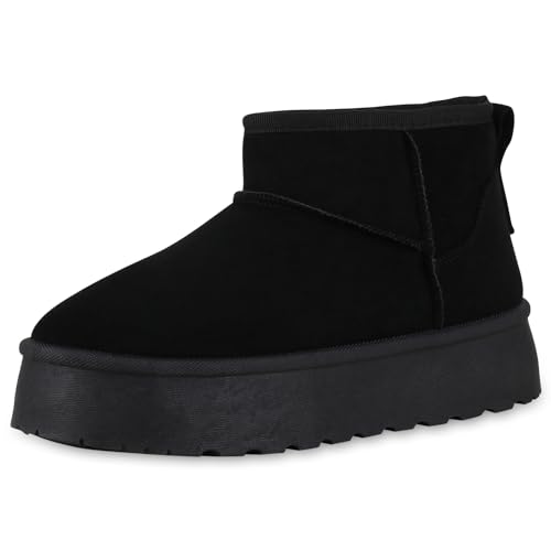 VAN HILL Damen Winter Boots Plateau Profilsohle Trendy Schuhe 213995 Schwarz Trendy 40 von VAN HILL