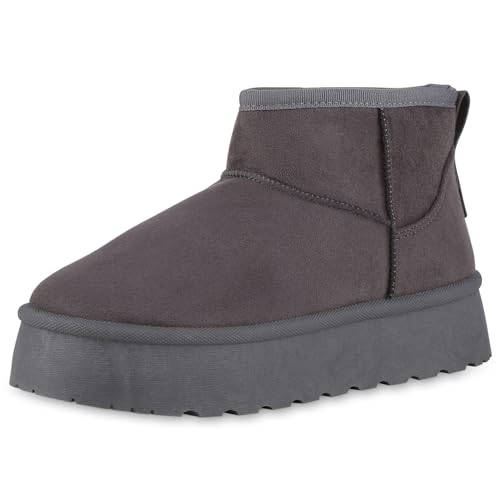 VAN HILL Damen Winter Boots Plateau Profilsohle Trendy Schuhe 213997 Grau Trendy 38 von VAN HILL