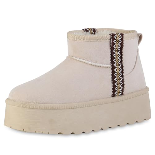 VAN HILL Damen Winter Boots Plateau Stickereien Bequem Schuhe 216027 Beige 41 VAN HILL Damen Winter Boots Plateau Stickereien Bequem Schuhe 216027 Beige 41 von VAN HILL