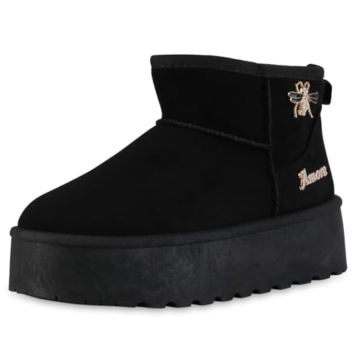 VAN HILL Damen Winter Boots Plateau Strass Bequem Schuhe 216413 Schwarz 36 von VAN HILL
