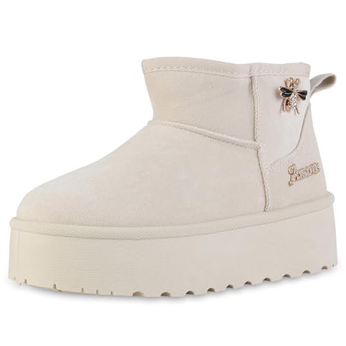 VAN HILL Damen Winter Boots Plateau Strass Bequem Schuhe 216416 Beige 36 VAN HILL Damen Winter Boots Plateau Strass Bequem Schuhe 216416 Beige 36 von VAN HILL