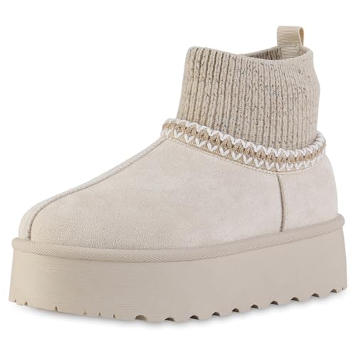 VAN HILL Damen Winter Boots Plateau Strick Bequem Schuhe 217788 Beige 36 VAN HILL Damen Winter Boots Plateau Strick Bequem Schuhe 217788 Beige 36 von VAN HILL