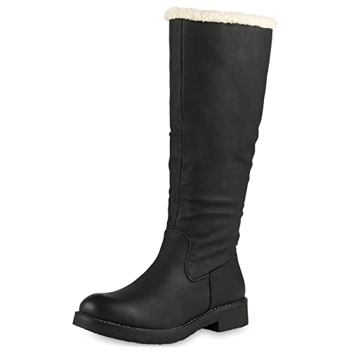 VAN HILL Damen Winterstiefel Warm Gefütterte Stiefel Winter Boots Leder-Optik Schuhe Kunstpelz Schneestiefel 152480 Schwarz 36 von VAN HILL