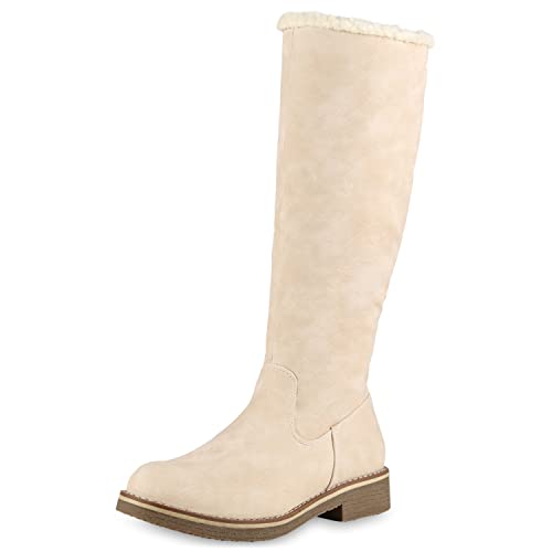 VAN HILL Damen Winterstiefel Warm Gefütterte Stiefel Winter Boots Leder-Optik Schuhe Kunstpelz Schneestiefel 152483 Creme 39 von VAN HILL