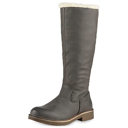 VAN HILL Damen Winterstiefel Warm Gefütterte Stiefel Winter Boots Leder-Optik Schuhe Kunstpelz Schneestiefel 152484 Grau 38 von VAN HILL