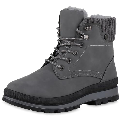 VAN HILL Damen Worker Boots Blockabsatz Profilsohle Bequem Schuhe 214081 Dunkelgrau 39 von VAN HILL