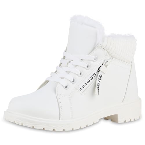 VAN HILL Damen Worker Boots Blockabsatz Zipper Bequem Schuhe 216499 Weiss 39 von VAN HILL