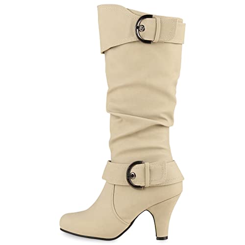 VAN HILL Elegante Damen Stiefel Warm Gefütterte Winter Boots Schuhe 610618 Creme 37 von VAN HILL