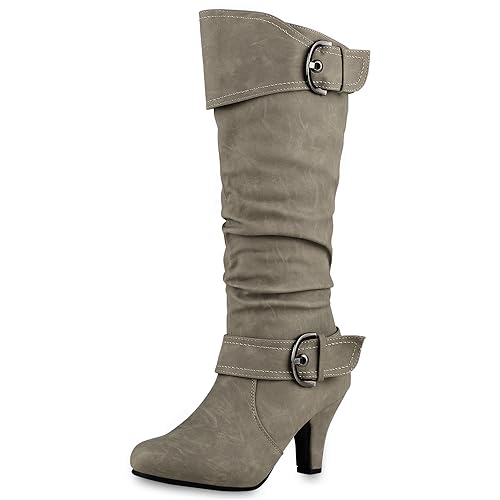 VAN HILL Elegante Damen Stiefel Warm Gefütterte Winter Boots Schuhe 610620 Hellgrau 38 von VAN HILL