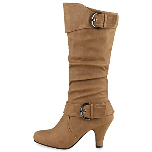 VAN HILL Elegante Damen Stiefel Warm Gefütterte Winter Boots Schuhe 610621 Khaki 40 von VAN HILL