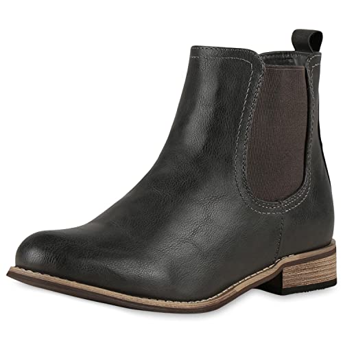 VAN HILL Gefütterte Damen Chelsea Boots Leder-Optik Stiefeletten 150453 Grau 36 von VAN HILL