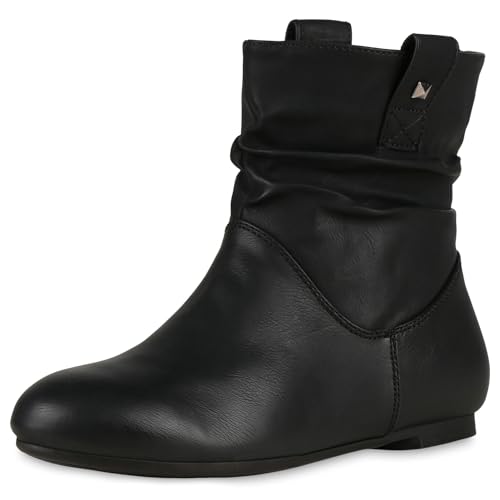 VAN HILL Gefütterte Damen Schlupfstiefel Nieten Stiefeletten Leder-Optik 610456 Schwarz 38 von VAN HILL