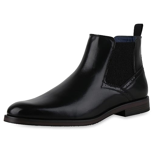 VAN HILL Herren Chelsea Boots Blockabsatz Holzoptikabsatz Klassisch Schuhe 840532 213070 Schwarz 43 von VAN HILL