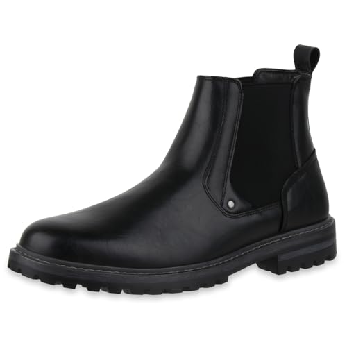 VAN HILL Herren Chelsea Boots Blockabsatz Profilsohle Klassisch Schuhe 217823 Schwarz 43 von VAN HILL