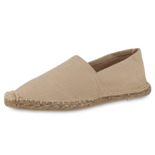 VAN HILL Herren Espadrilles Flach Bast Trendy Schuhe 214385 Beige 42 von VAN HILL