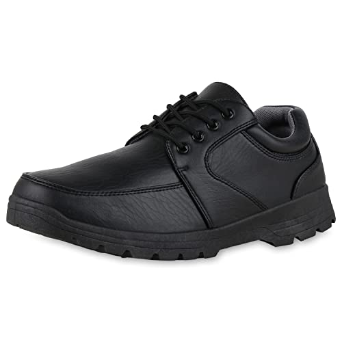 VAN HILL Herren Klassische Halbschuhe Schuhe Flache Schnürer Leder-Optik Freizeitschuhe Profilsohle Schnürschuhe 210615 Schwarz 42 von VAN HILL