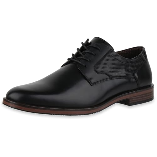 VAN HILL Herren Klassische Schnürer Blockabsatz Holzoptikabsatz Elegant Schuhe 217815 Schwarz 41 von VAN HILL