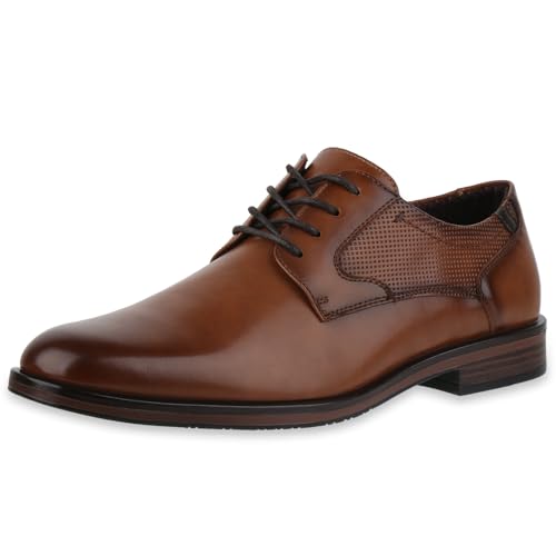 VAN HILL Herren Klassische Schnürer Blockabsatz Holzoptikabsatz Elegant Schuhe 217816 Braun 42 von VAN HILL
