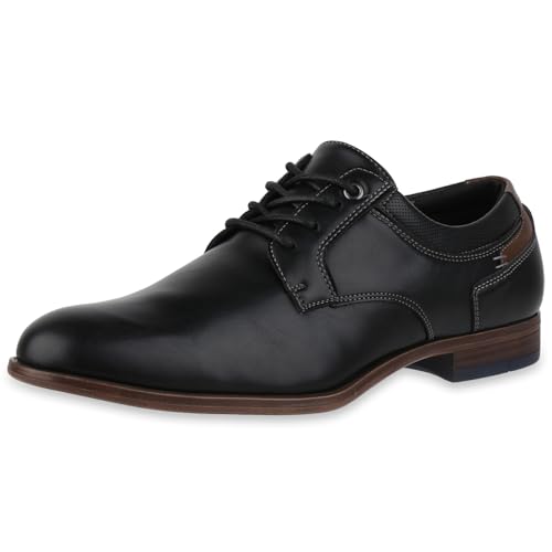 VAN HILL Herren Klassische Schnürer Blockabsatz Holzoptikabsatz Elegant Schuhe 217817 Schwarz 44 von VAN HILL