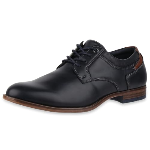 VAN HILL Herren Klassische Schnürer Blockabsatz Holzoptikabsatz Elegant Schuhe 217818 Dunkelblau 42 von VAN HILL