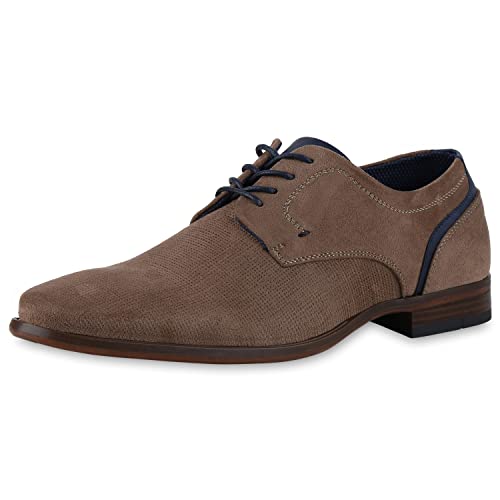 VAN HILL Herren Klassische Schnürer Blockabsatz Holzoptikabsatz Klassisch Schuhe 840448 212774 Taupe Dunkelblau 41 von VAN HILL