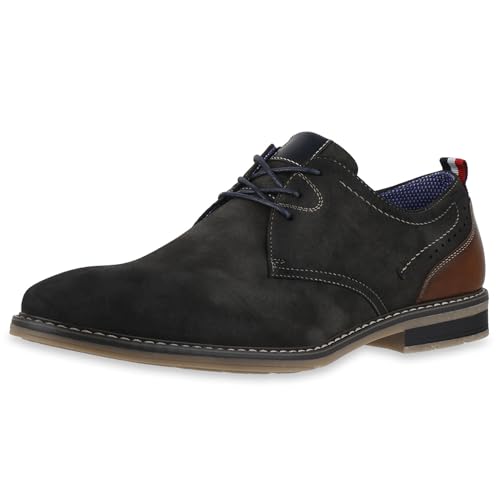 VAN HILL Herren Klassische Schnürer Blockabsatz Stickereien Trendy Schuhe 217814 Schwarz Braun 45 von VAN HILL